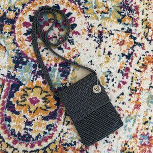 The Sak Crochet Crossbody Bag Boho Beach Vacation Travel Zip Top Flap Cover Gray